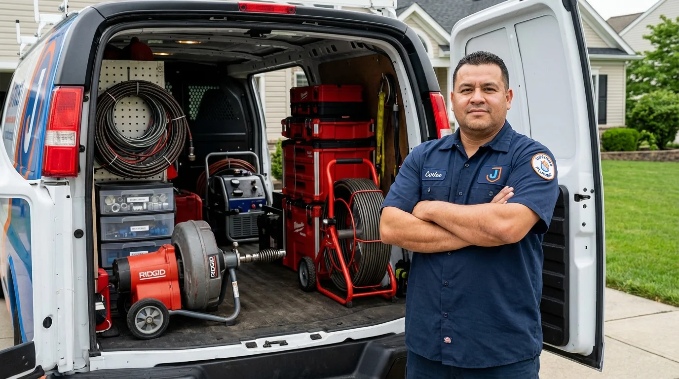 Professional drain cleaning equipment and Johns Plumbing LLC plumber in Rich Hill